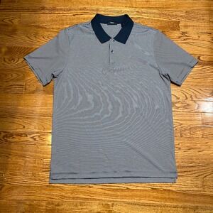 Theory Polo Shirt Mens Large Blue White Striped Casual Pima Cotton blend Preppy